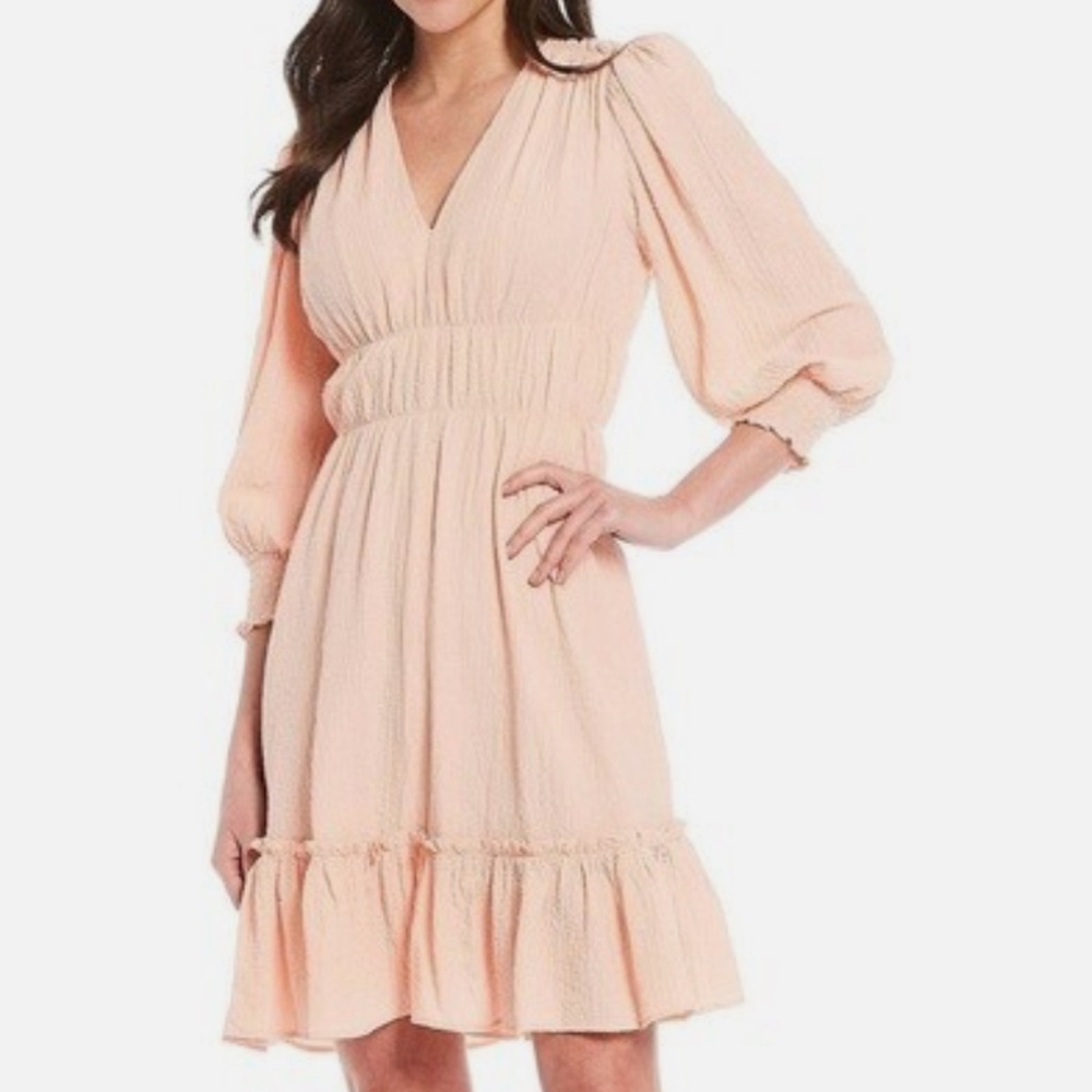 Calvin Klein Peach Crinkle Gauze Ruffle Dress Size 4